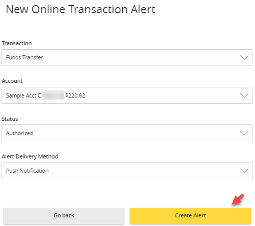 Submit New Online Transaction Create Alert