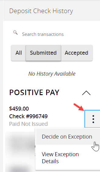 decisioning on the positive pay widget