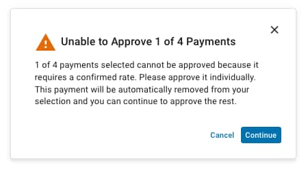 SVB Go - Payments & Transfers - Unable to Approve warning