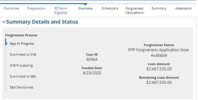 ppp forgiveness summarydetails status