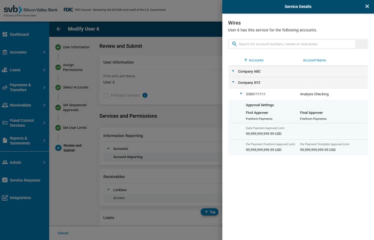 SVB Go - Admin - Review User Limits