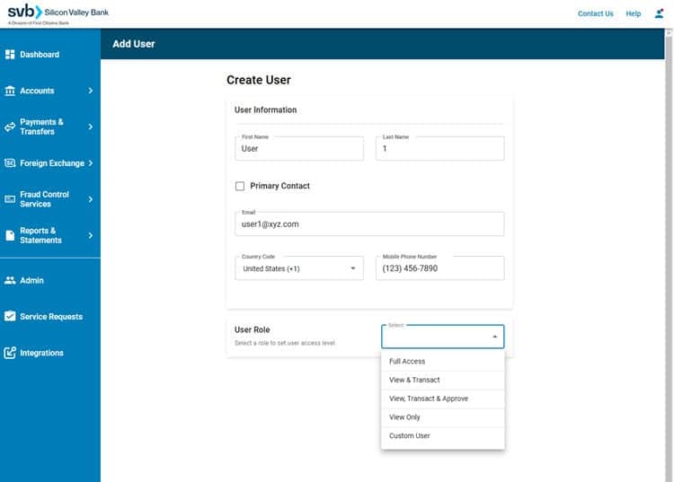 SVB Go - Add User - Create User