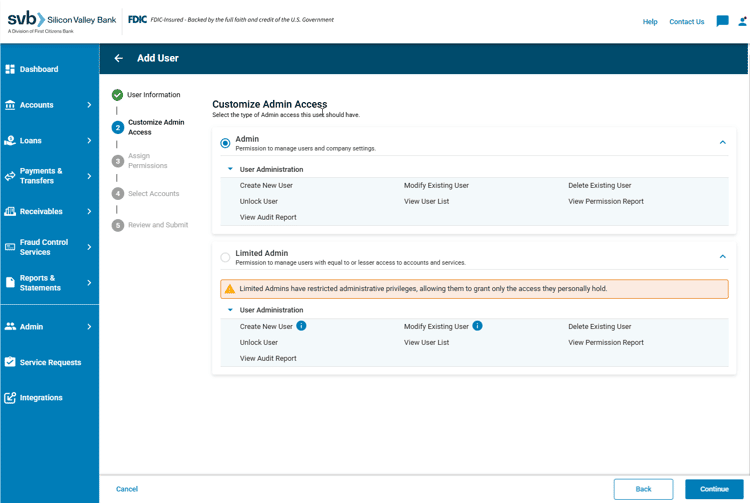 SVB Go - Admin - Limited Admin