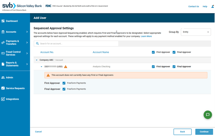 SVB Go - Admin - Seq App missing approvers