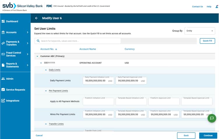 SVB Go - Admin - Seq App User Limits