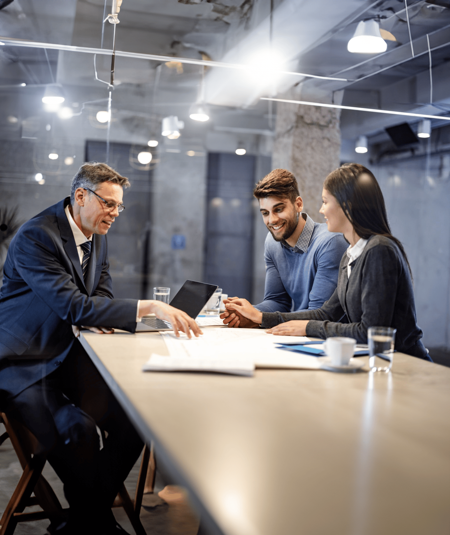 Three people discussing an issue