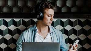 man working headphones