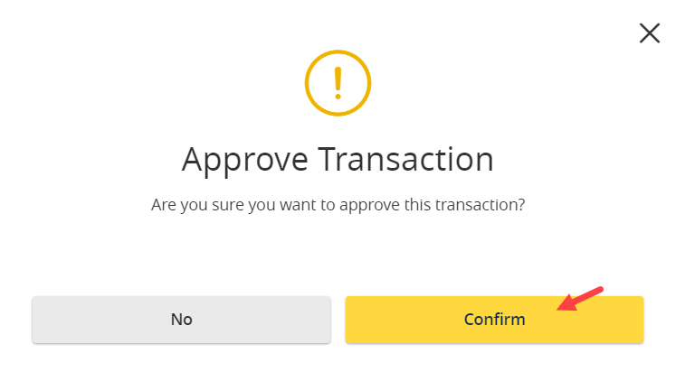 Confirm transaction box