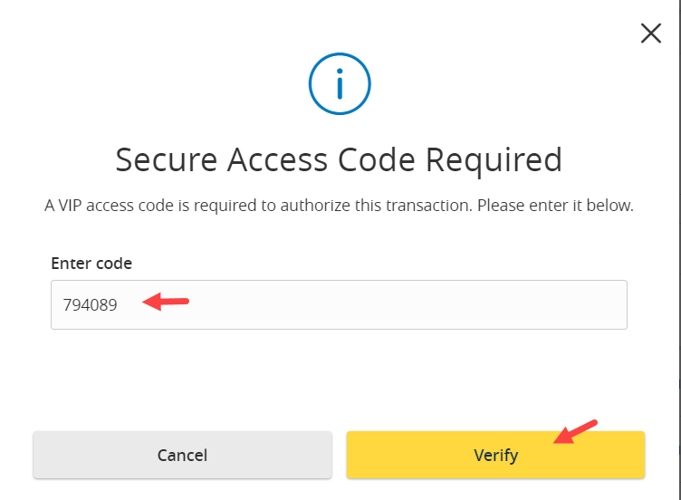 Enter the Security Access Code