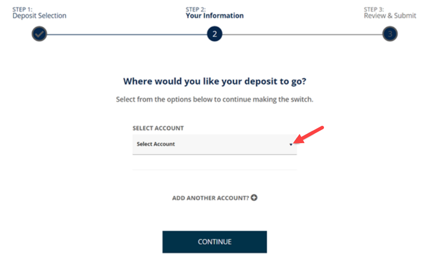 select account to deposit to