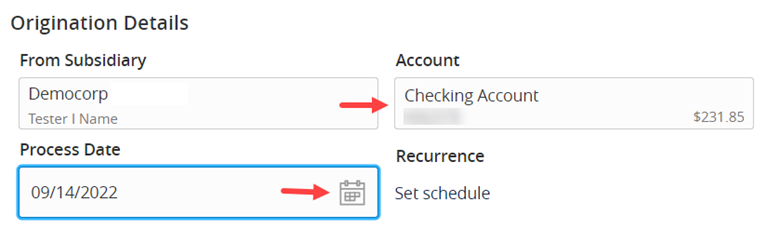Selecting the Account and Date