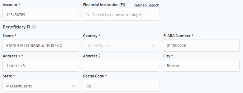 Populated Beneficiary FI fields