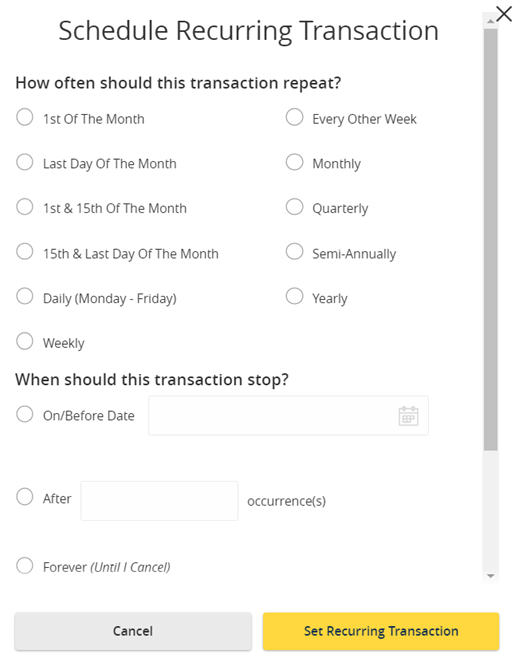 Recurrence schedule options