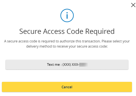 Secure Access code number selection screen