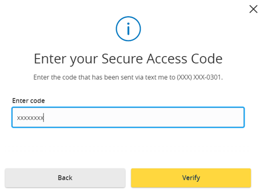 Secure access code screen