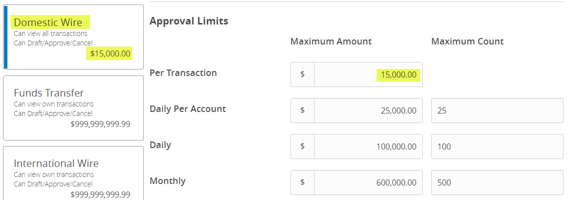 Approval limits section