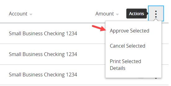 choose approve selected from the dropdown menu