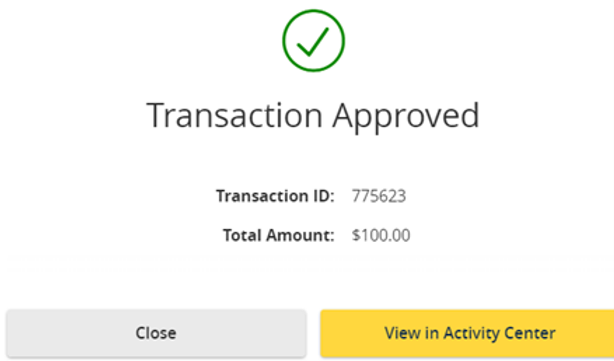 Successful transaction approved message