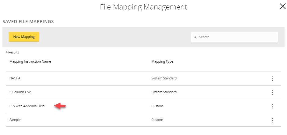 Saved mapping listed