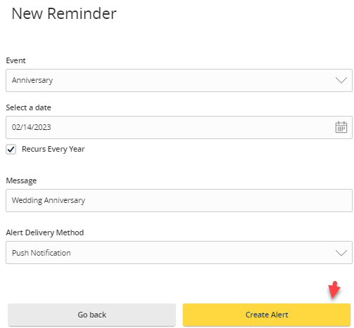 Submit New Reminder Create Alert