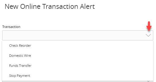New Online Transaction Alert screen
