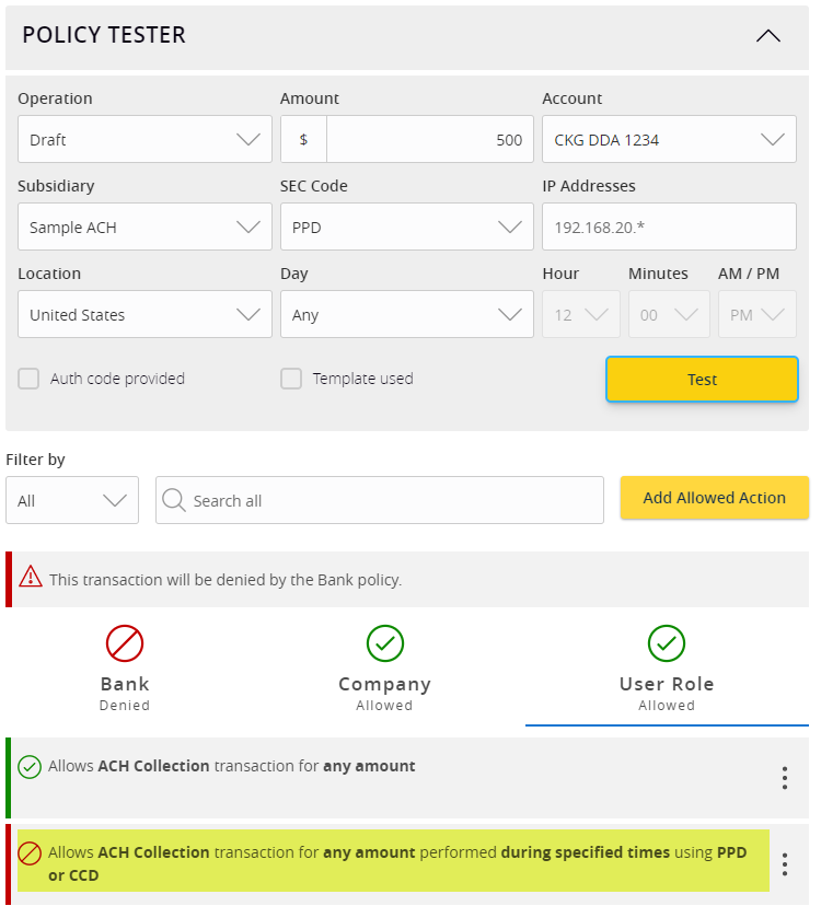 policy testing result