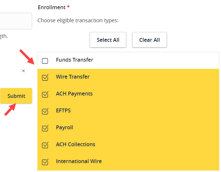 Select payment types you want alerts for