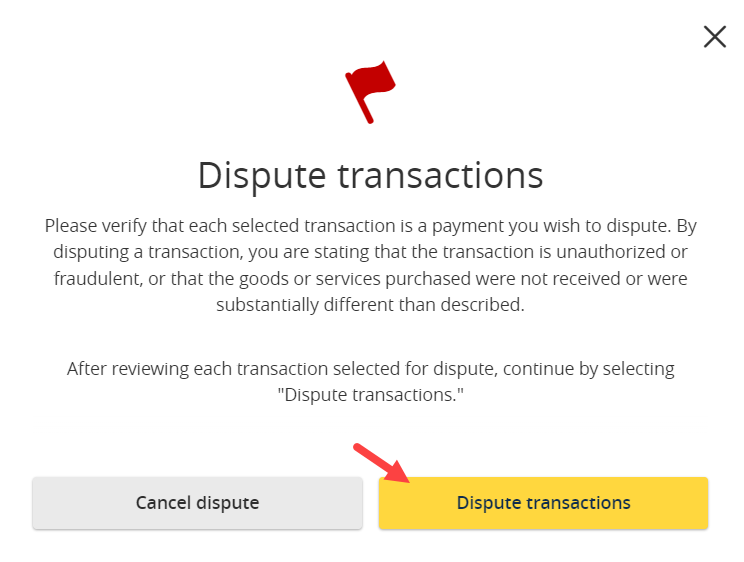 Verification box and click on Dispute Transactions