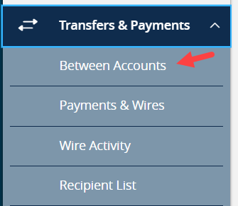 Select Between Accounts under Transfers and Payments