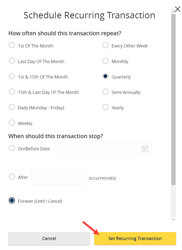 Set recurring schedule