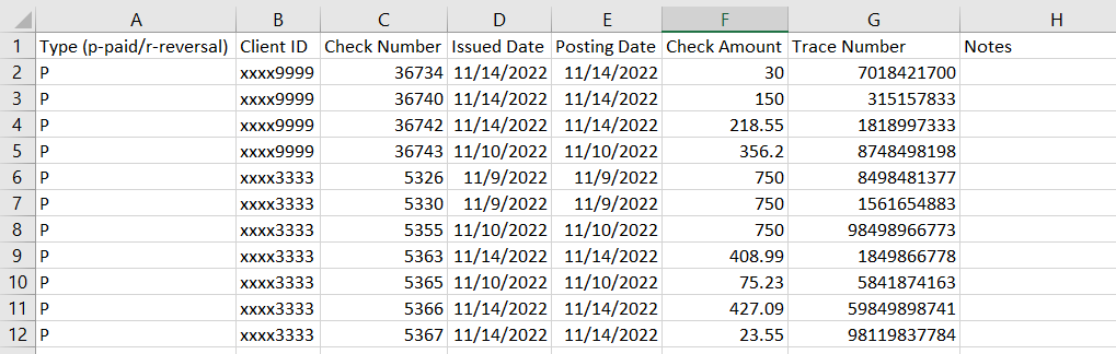 example of report in Excel format