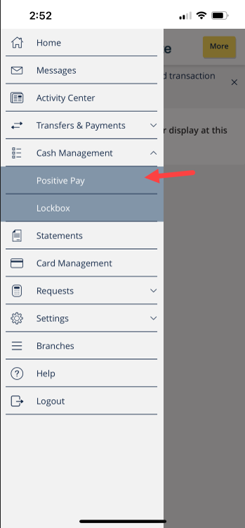 Select Positive Pay under Cash managementt