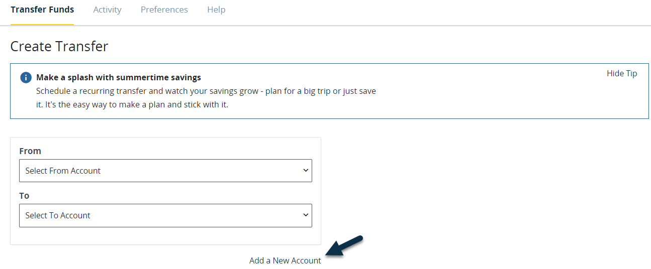Add external accounts for external transfers Silicon Valley Bank