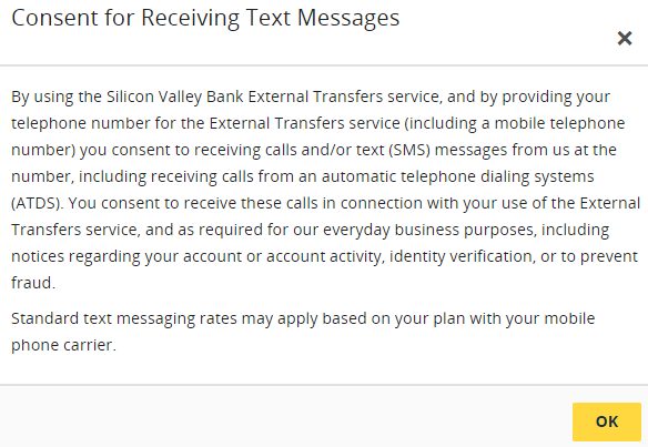 Consent for receiving Text messages