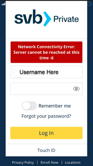 Network Connectivity Error Server cannot be reached at this time