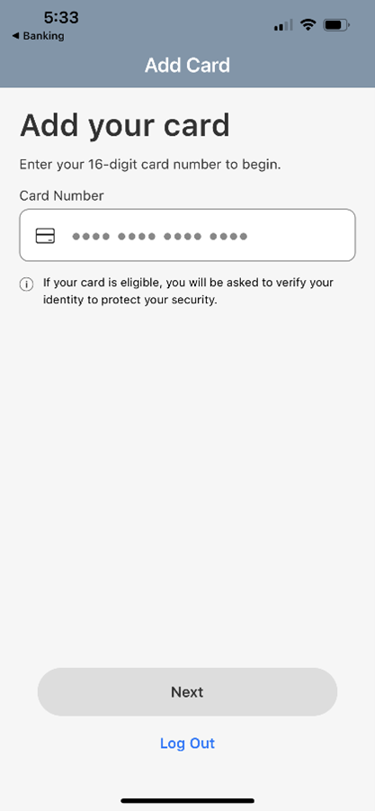 Enter card number and select Next