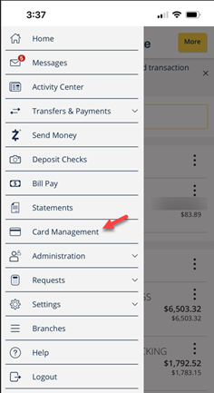 Select Card Management from menu