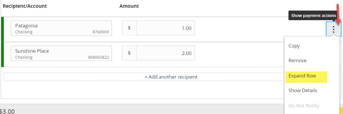 Select payment action option