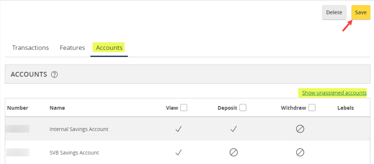 accounts assignment screen