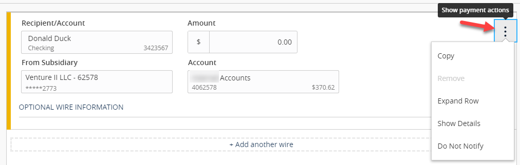 Show Payment Actions