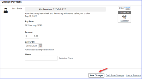 Edit payment information and save