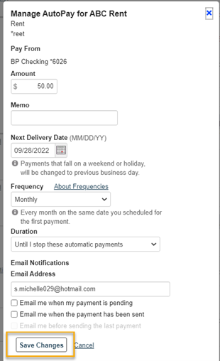 Save updated autopay changes