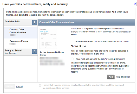 Select Billers for EBills