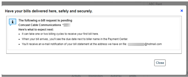 Confirmation of EBill Enrollment