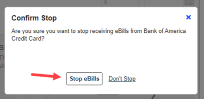 Confirm to Stop EBills