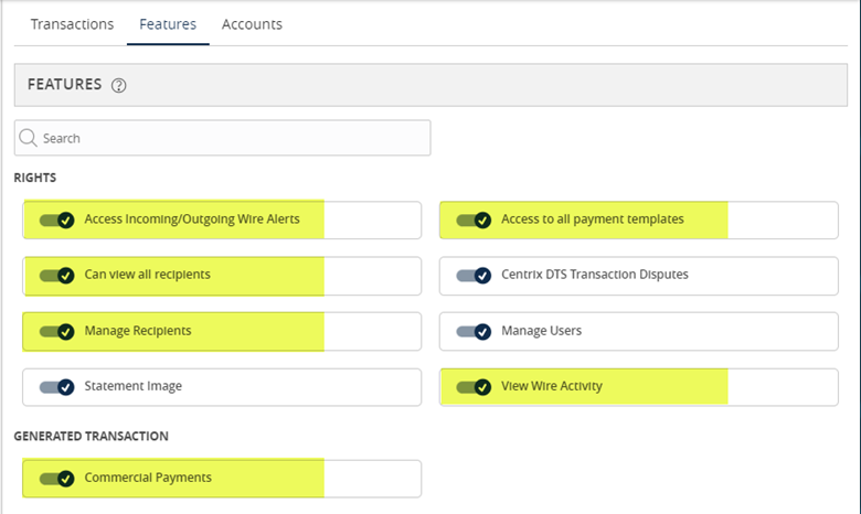 features selected for wires