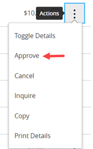 selecting the option to approve the wire