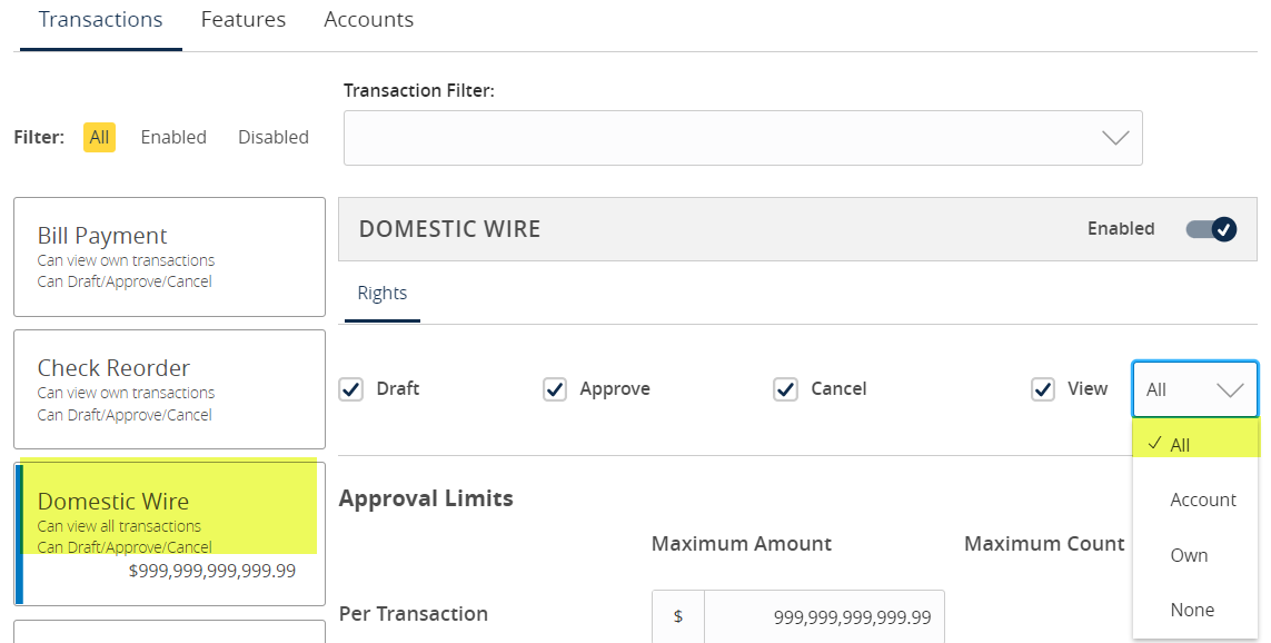 Domestic Wire, changing view option to All