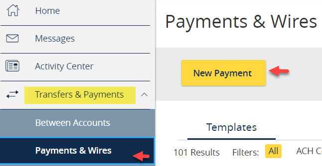 payment & wires select new payment