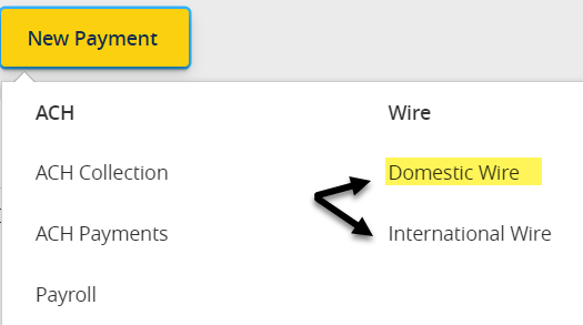 new payment select wire type